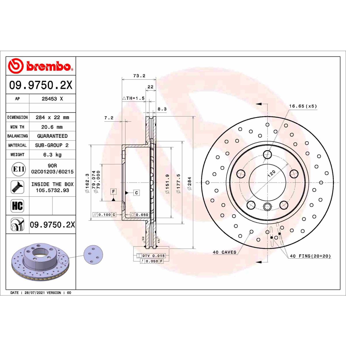 Jarrulevy BREMBO 09.9750.2X