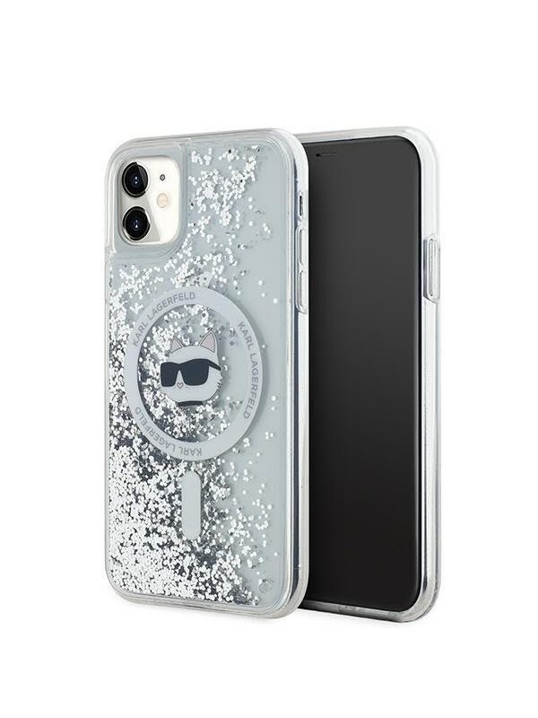 Karl Lagerfeld Liquid Glitter Choupette Head MagSafe tapauksessa iPhone 11 / Xr - kirkas
