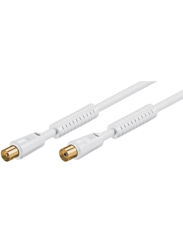 Goobay Antennkabel med ferrit (80 dB), dubbelskärmad guldpläterad, koaxial-plugg > koaxial-uttag (helt skärmad)