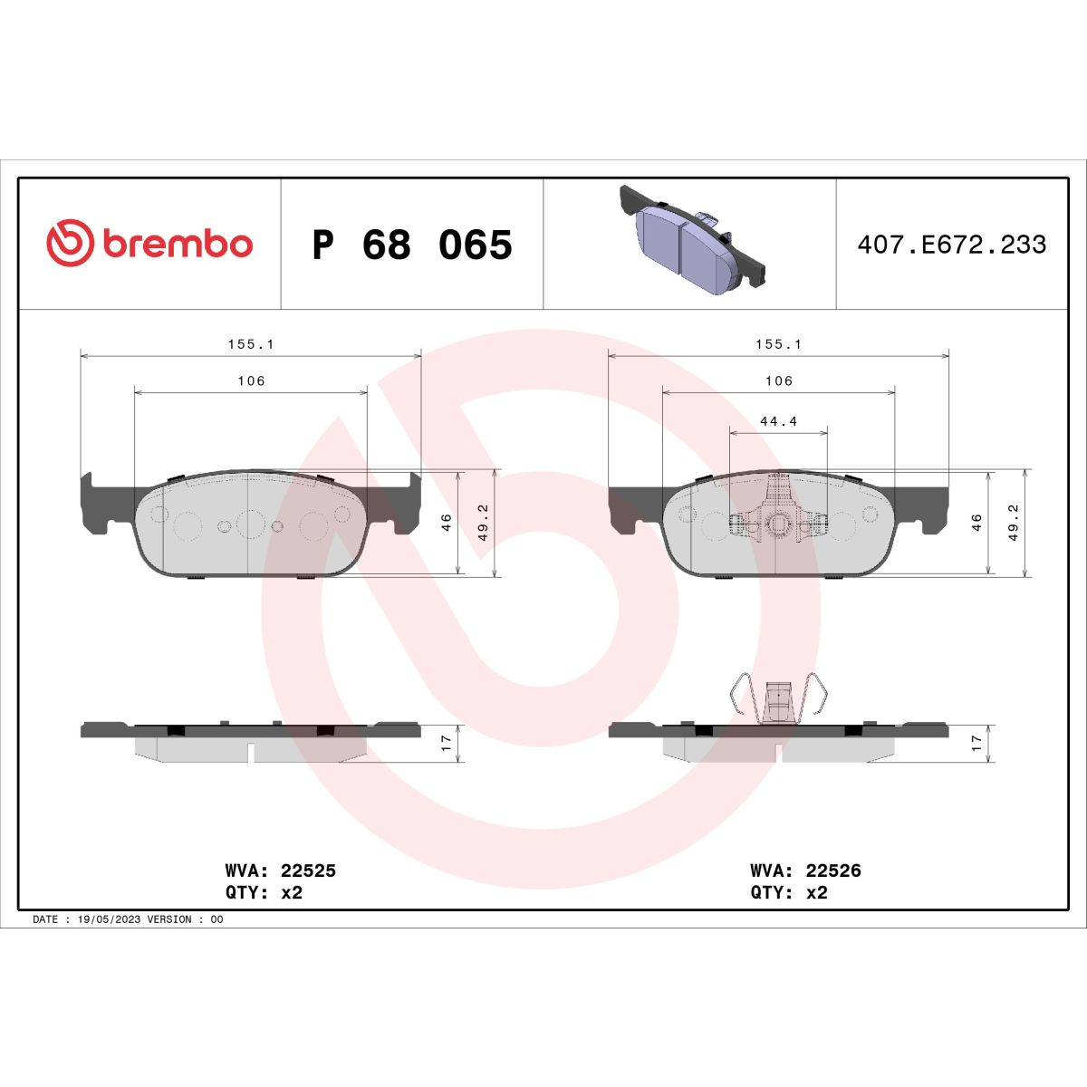 Jarrupalat, levyjarru BREMBO P 68 065