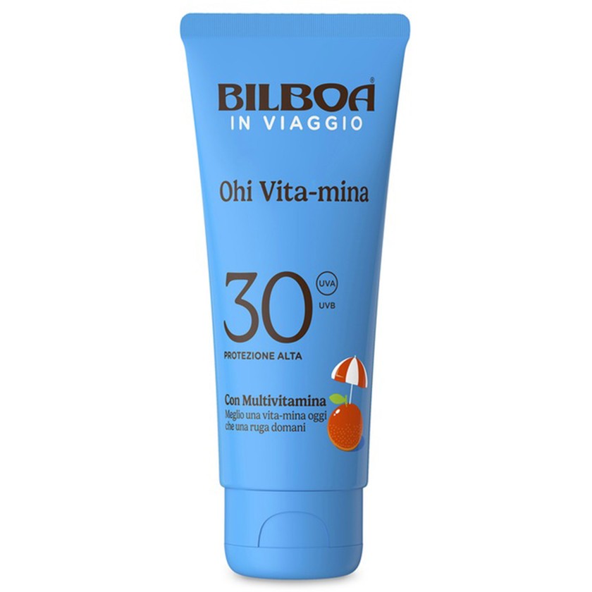 Bilboa Matkakäyttöön Ohi Vita-Mina monivitamiinilla, SPF30, tehokas suoja 75 ml