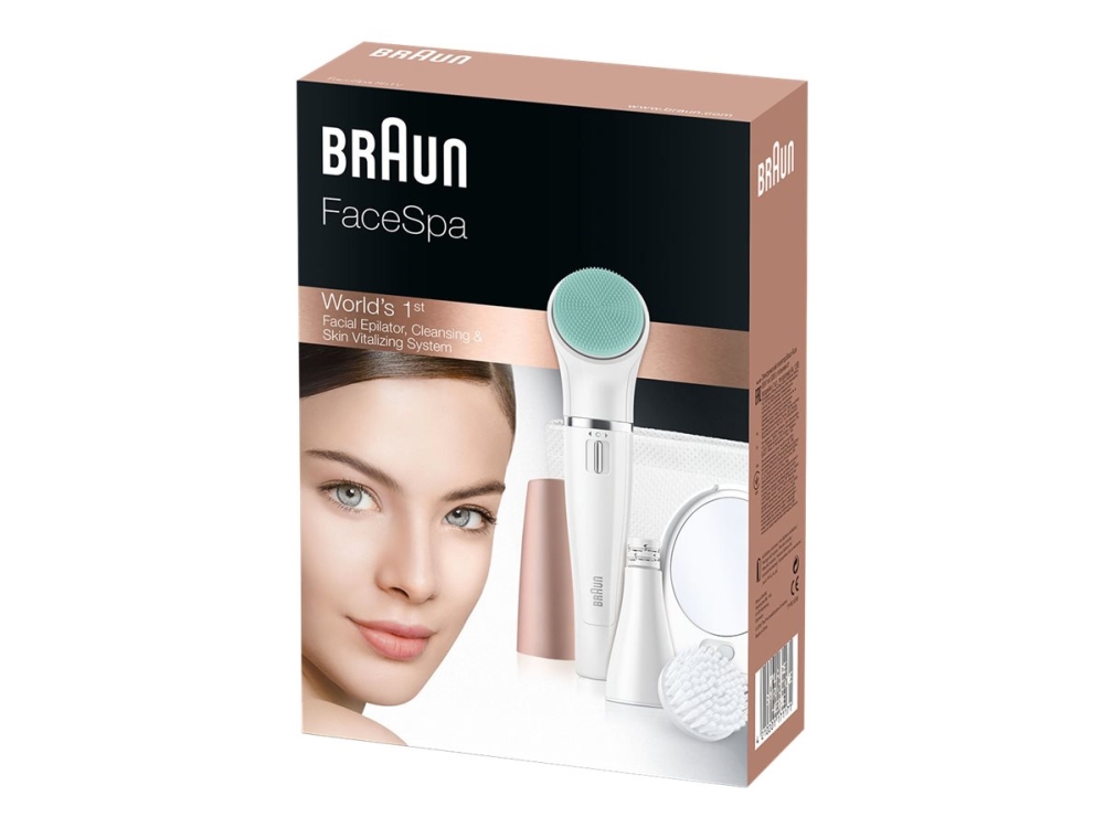 Braun FaceSpa 851V märkä- ja kuiva-ajoon, johdoton, pestävä -kasvokarvojen poistaja, kulta, valkoinen