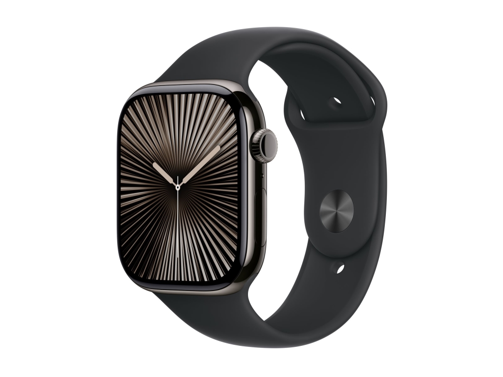 Apple Watch Series 10 GPS + Cell 46 mm liuske­kivi titan, musta urheiluranneke - M/L