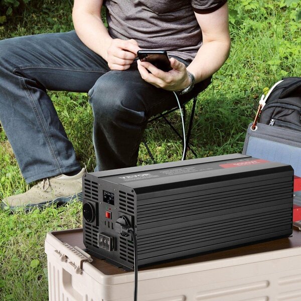 VEVOR Modified Sine Wave Inverter, 5000W, DC 12V to AC 230V Power Inverter with 2 AC Outlets 2 USB Port 1 Type-C Port, LCD Display and Remote Controller for High Load Home Appliances, CE FCC Certified
