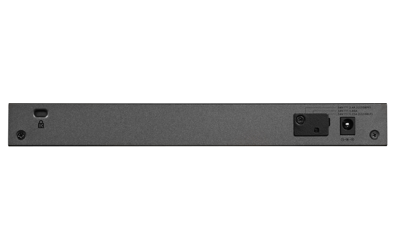 NETGEAR GS108LP - 8-porttinen hallitsematon Gigabitin Ethernet Power over Ethernet -kytkin, musta, harmaa