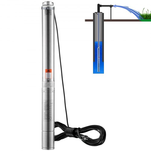 VEVOR Deep Well Submersible Pump, 3HP/2200W 230V/50Hz, 9.8 m3/h Flow 144 m Head, with 9.1 m Electric Cord, Stainless Steel Water Pumps for Industrial, Irrigation & Home Use, IP68 Waterproof Grade