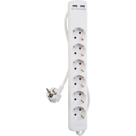 Kopp-pistorasia, jossa 6 pistorasiaa ja 2 USB-porttia
