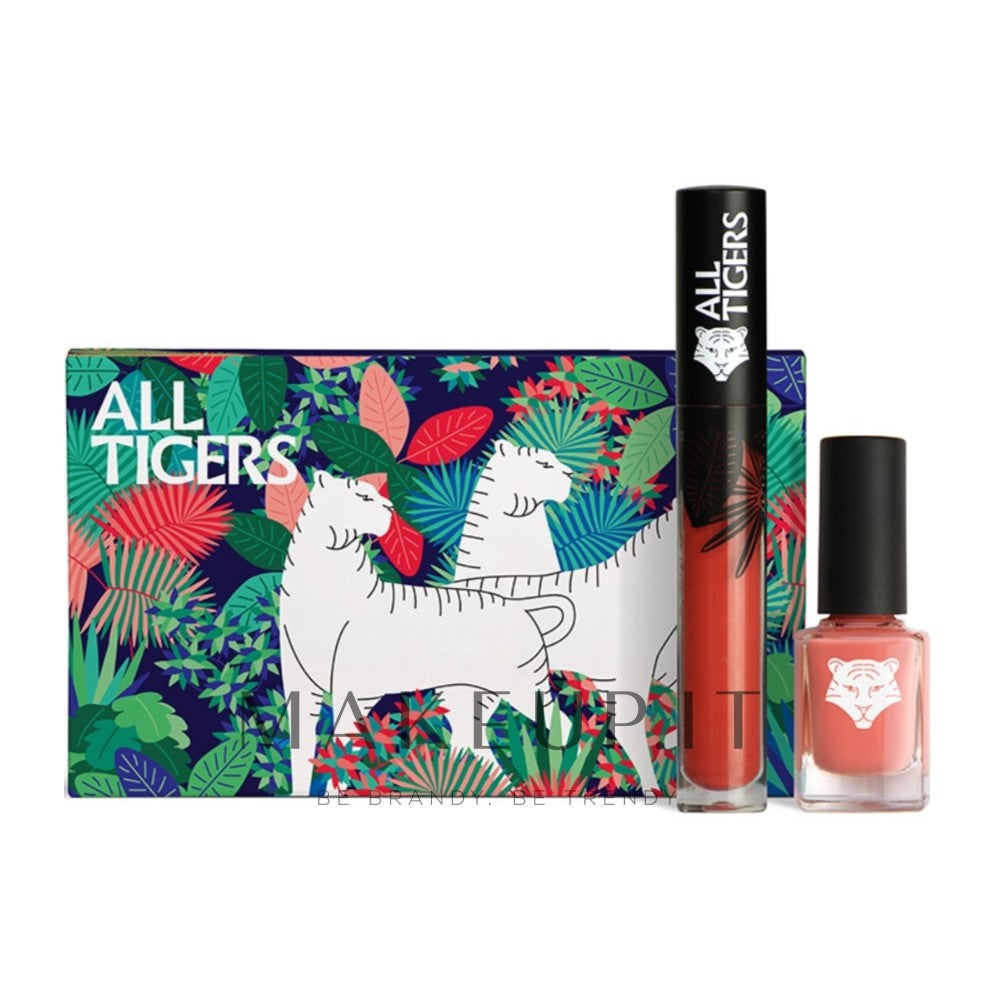Sarja All Tigers: nestemäinen huulipuna naturale ja vegaaninen 683 Make Your Mark 8 ml + vegaaninen kynsilakka naturale ja vegaaninen 196 Take Your Ch