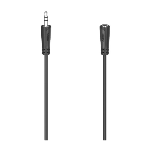 Hama 3,5 mm kullattu -audiojatkokaapeli, 3 m, musta