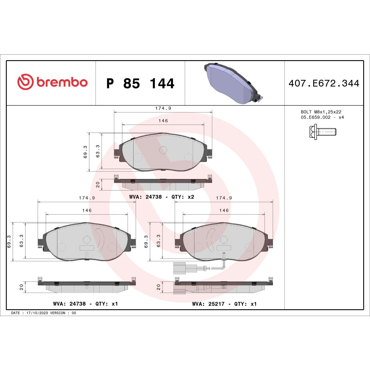 Jarrupalasarja BREMBO Xtra P 85 144X
