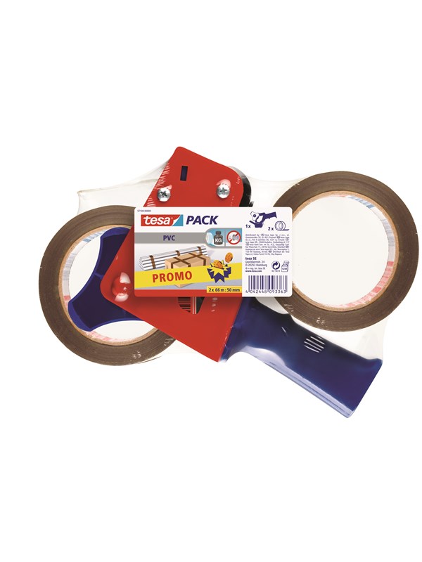 tesa pack Ultra Strong Packaging Tape 2 x 66m x 50mm + Dispenser Ruskea