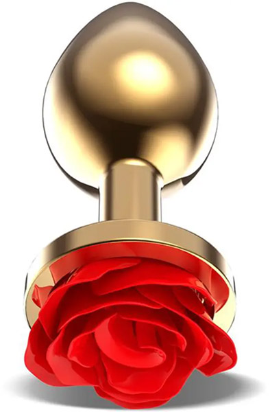 Golden Metal Anal Plug With Red Rose Small Anaalitappi metallia