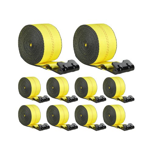 VEVOR Winch Straps, 10.2 cm x 12.2 m, 2722 kg Load Capacity, 8165 kg Break Strength, Truck Straps with Flat Hook, Flatbed Tie Downs Cargo Control for Trailers, Farms, Rescues, Tree Saver, Yellow (10 Pack)