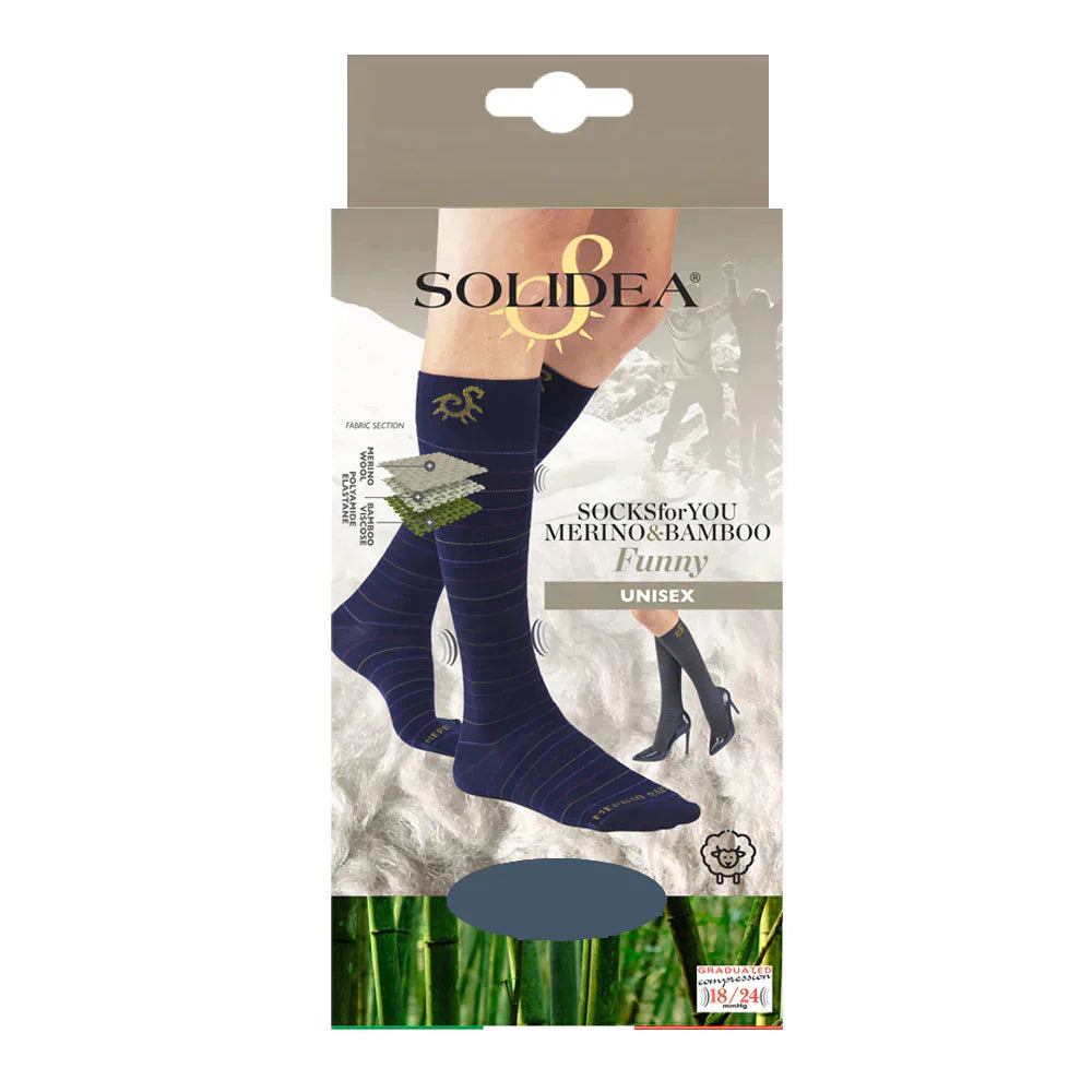Solidea Socks For You Merino Bamboo Funny Polvisukat 18 24mmHg Tummansiniset 1S