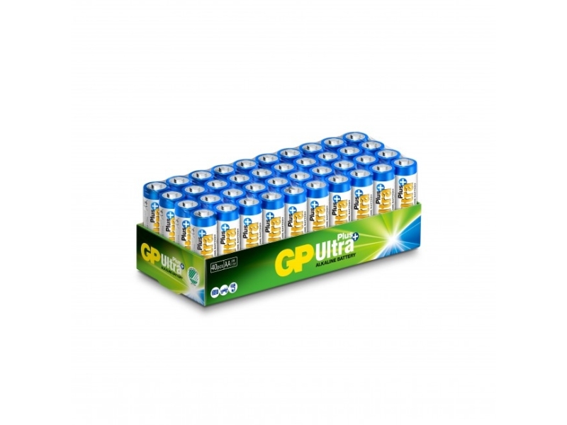 GP Ultra Plus Alkaline Battery, Size AA, 15AUP/LR6, 1.5V, 40-pack