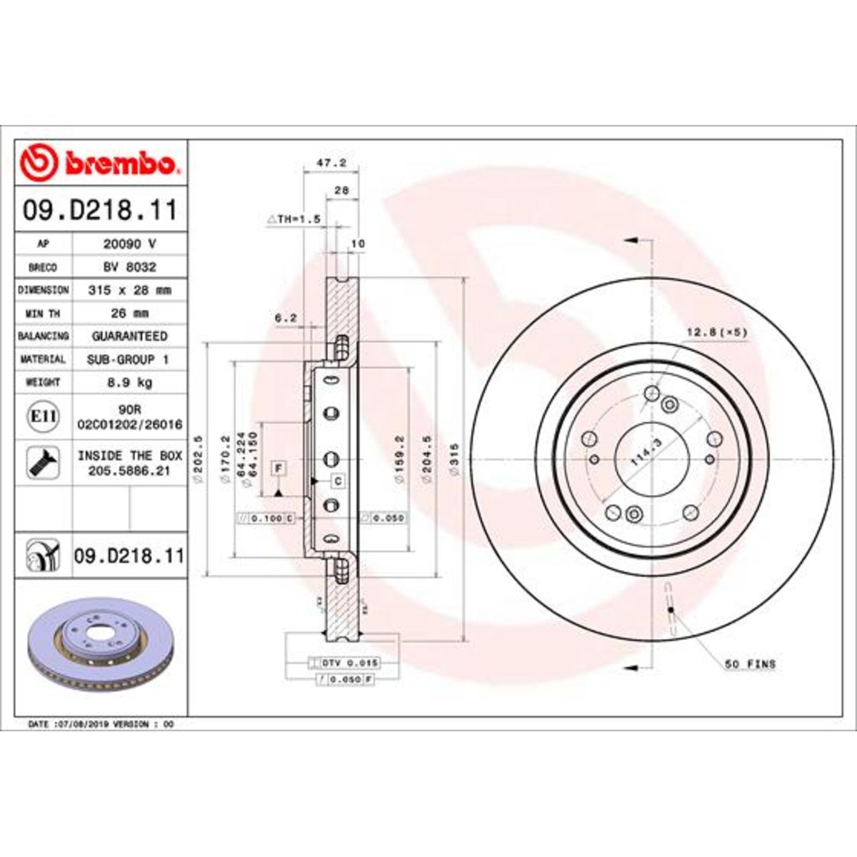 Jarrulevy BREMBO 09.D218.11