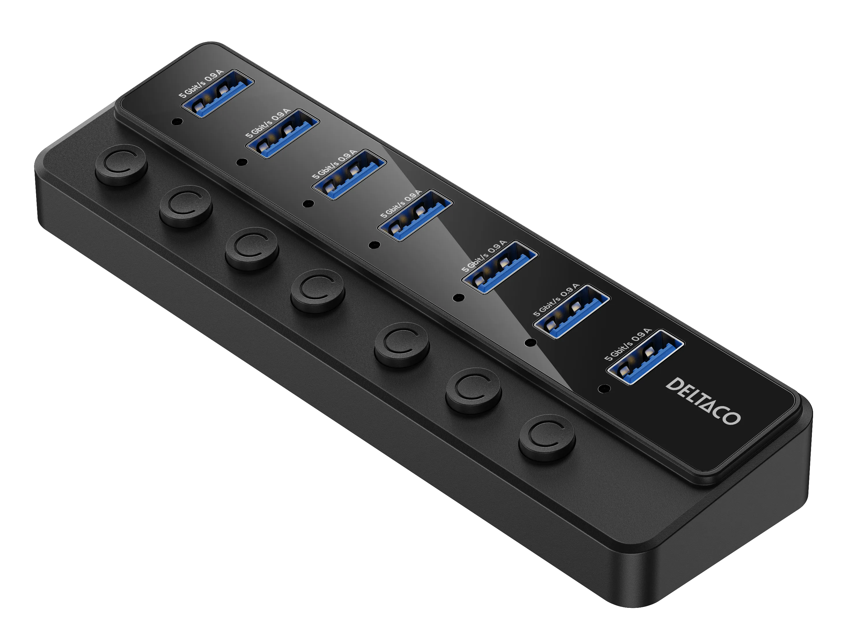 Deltaco USB-A Hub - 7x USB-A Ports USB hub - 7 porttia - USB 3.0 - Musta