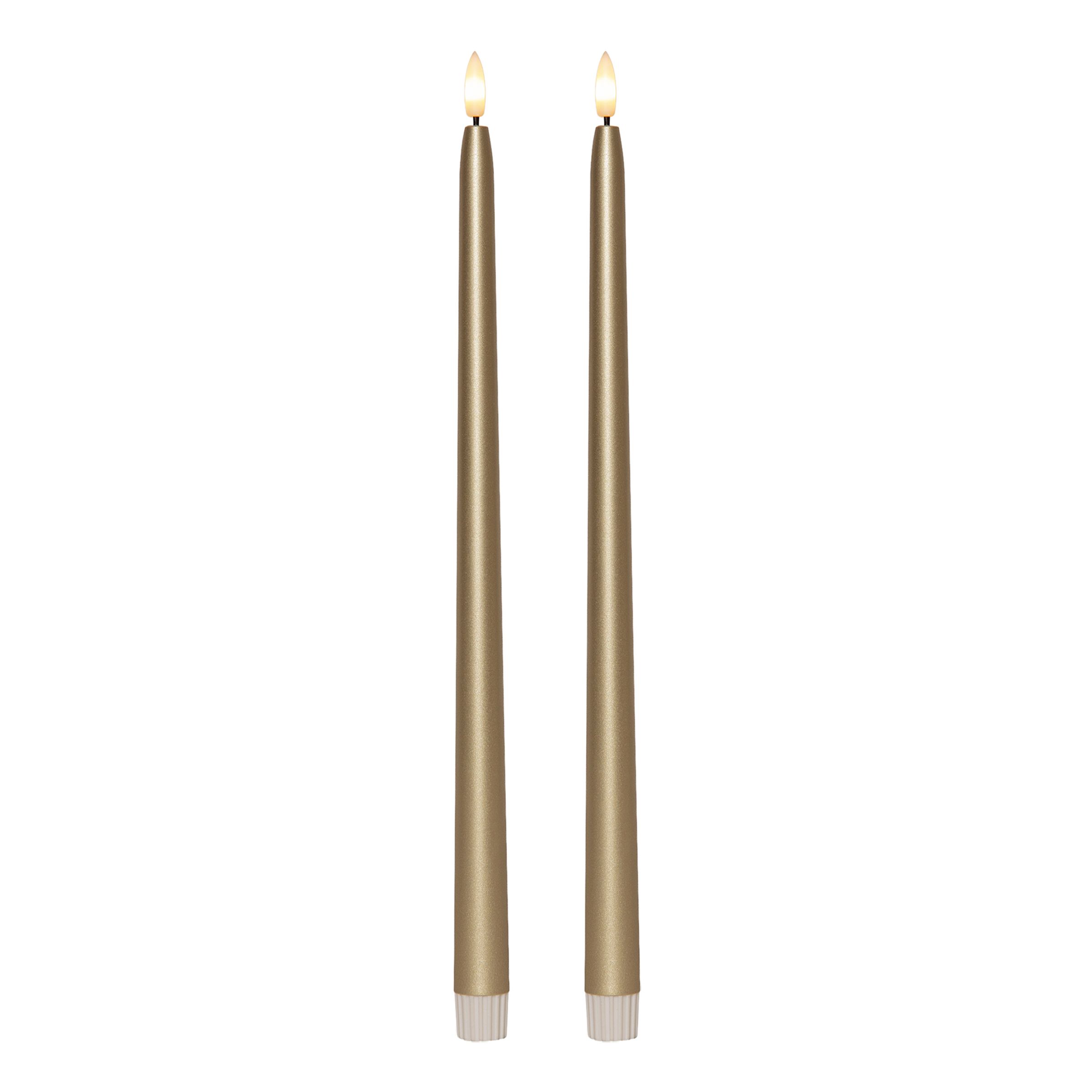 LED Antiikkikynttilät Pitkät Metallic Kulta - 2-pakkaus