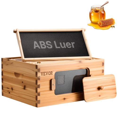 VEVOR Bee Hive Deep Box Starter Kit, 100% Beeswax Coated Natural Fir Wood, Langstroth Beehive Kit with 10 Frames and Foundations, Transparent Acrylic Bee Windows for Beginners and Pro Beekeepers