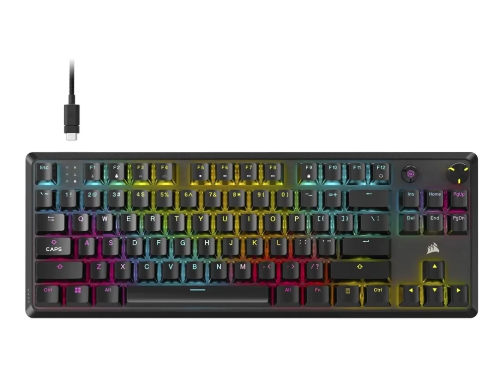 Corsair K70 CORE TKL RGB, Langallinen, USB, Mekaaninen, QWERTY, RGB LED, Musta