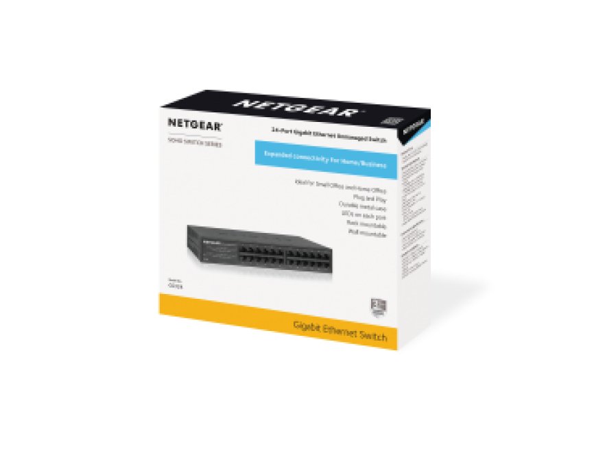 NETGEAR GS324-200EUS - 24-porttinen hallitsematon Gigabit Ethernet -kytkin, Musta