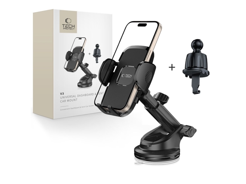 Tech-Protect V3 Car Mount for Dashboard Window or Air Vent Grille - Black
