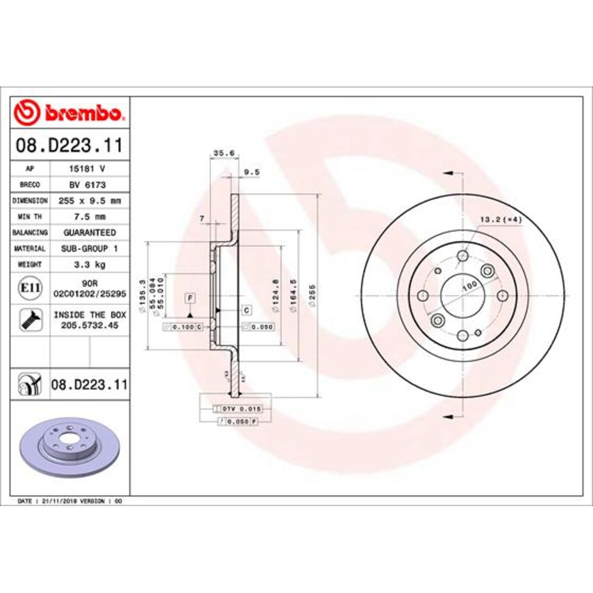Jarrulevy BREMBO 08.D223.11