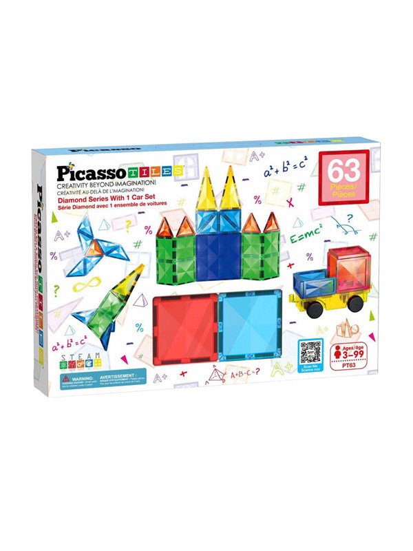Selecta Play - PicassoTiles Diamond Series - Magnetic Building Tiles - 63pcs.