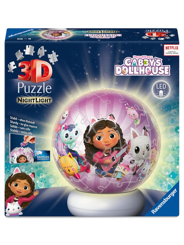 Ravensburger 3D Puzzle-Ball Nightlight Gabby's Dollhouse (72) 3D Palapeli