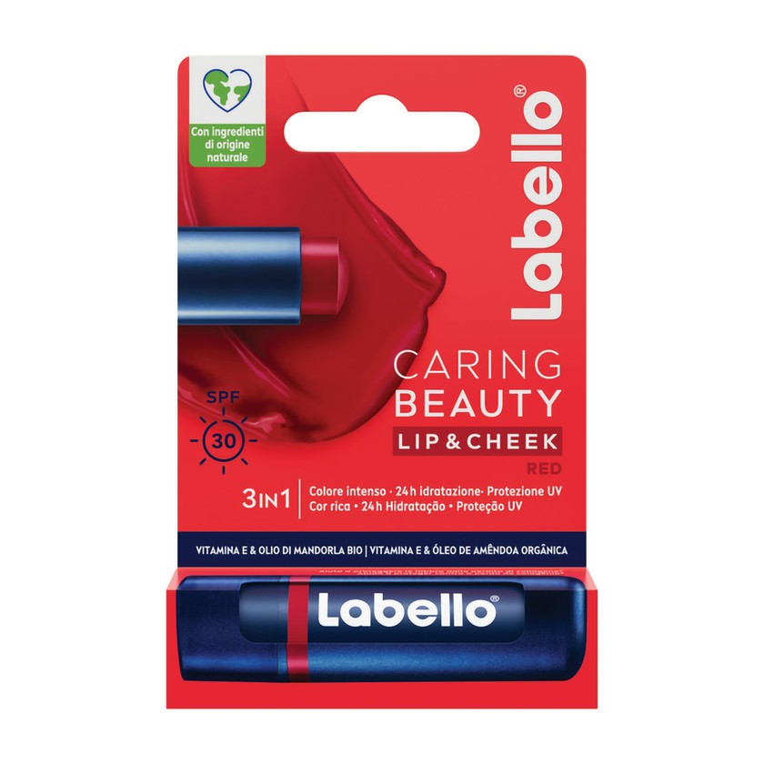 Labello Labello Caring Beauty 3In1 Spf30 E-vitamiini & Luomu Manteliöljy Punainen