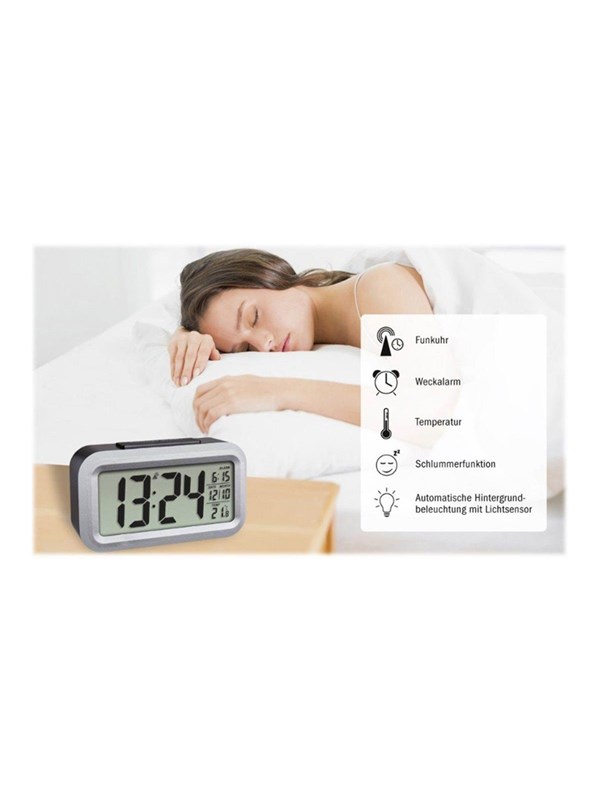 TFA-Dostmann LUMIO PLUS, Digitaalinen herätyskello, Suorakulmio, Musta, Hopea, 12/24t, -9 - 50 °C, LCD
