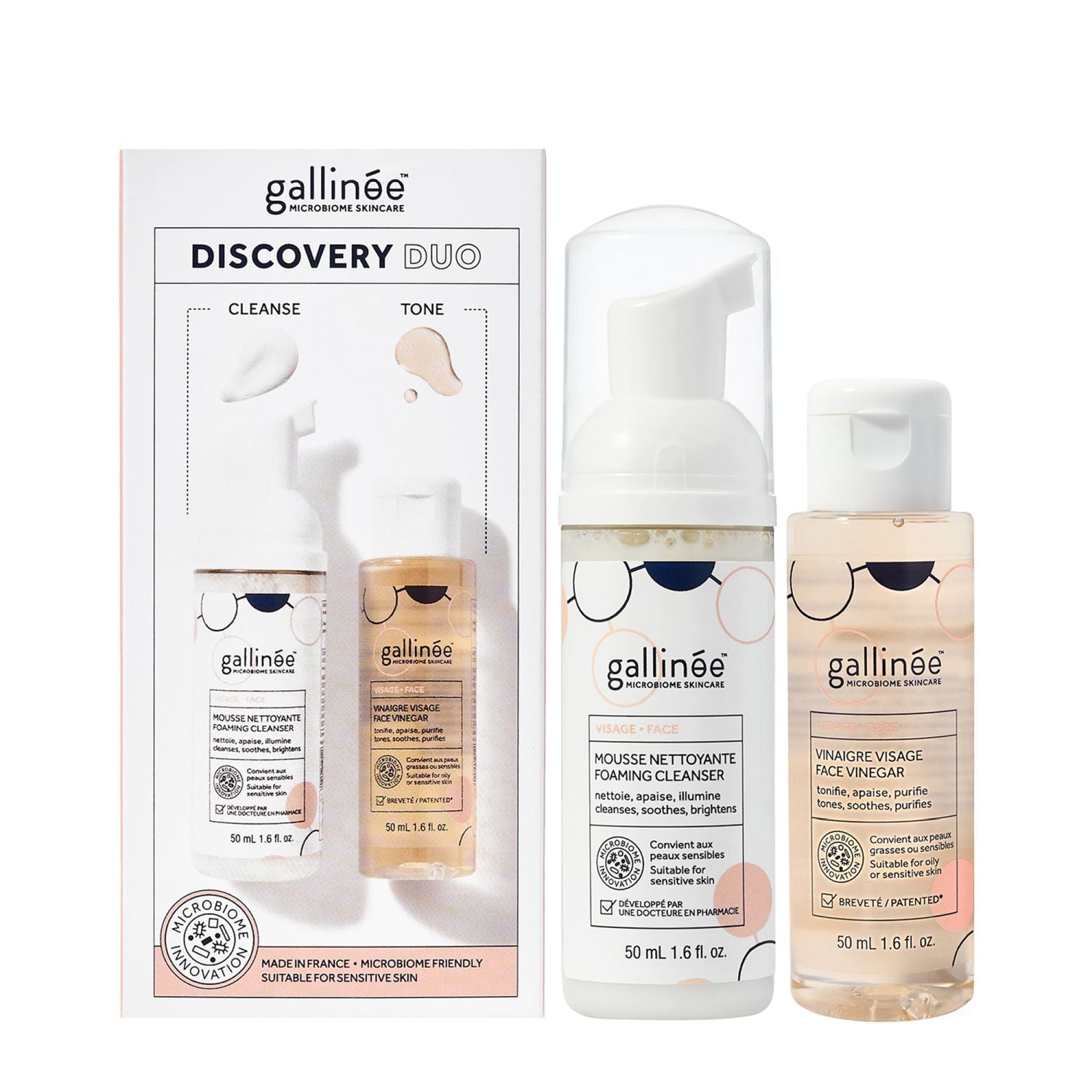 Gallinée Duo Set Microbiome Ihonhoito Puhdistava Puhdistusvaahto ja Rauhoittava Voide 50 ml
