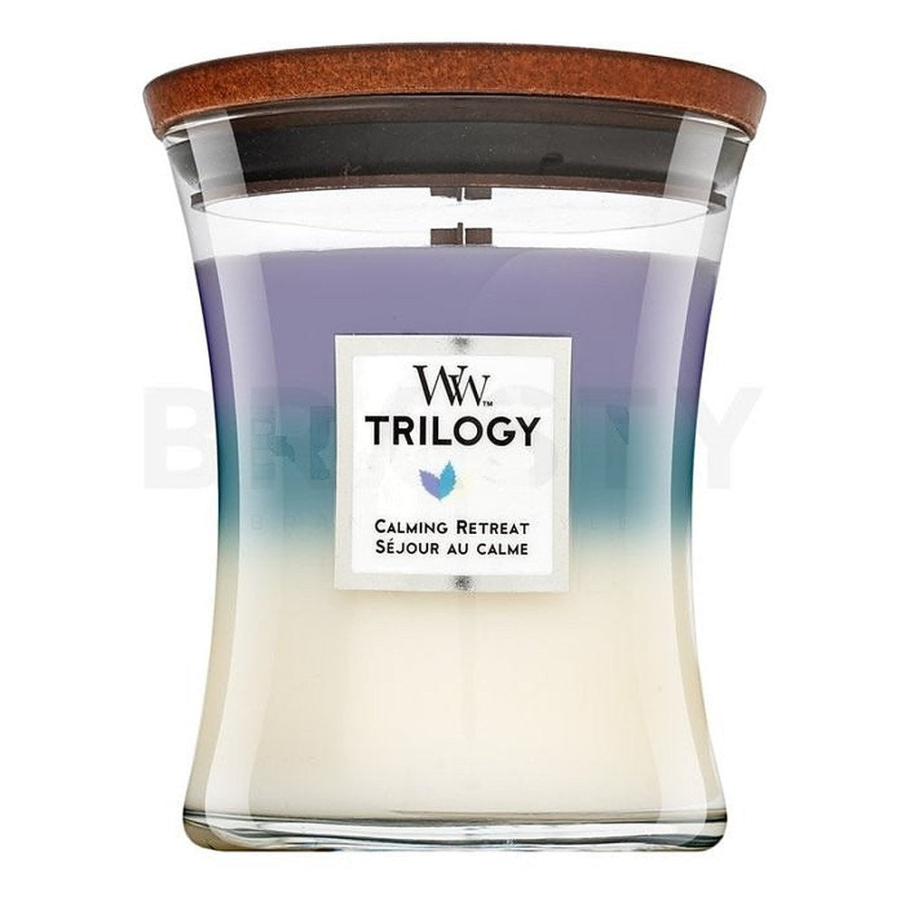 Woodwick Keskikokoinen tuoksukynttilä Trilogy Rauhoittava retriitti 275g