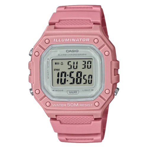 Casio Youth W-218HC-4AVDF Naisten Neliönmuotoinen Digitaalinen Kello Pastellinpunaisella Hartsirannekkeella