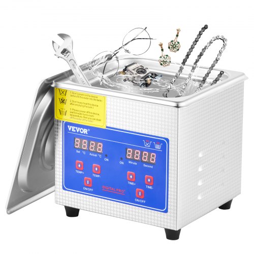 VEVOR Professional Ultrasonic Cleaner, 1.3 L Ultrasonic Jewelry Cleaner with Digital Timer & Heater, Stainless Steel Industrial Sonic Cleaner 40kHz for Glasses, Watches, Rings, Small Parts
