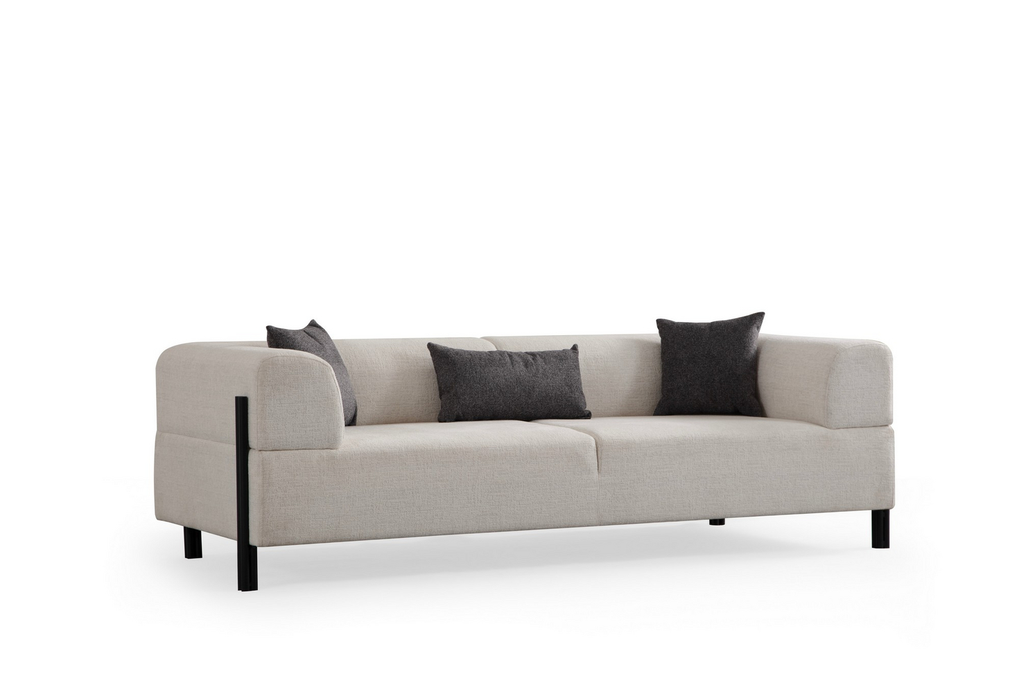 Norda Design Tyylikäs 3-istuttava sohva, valkoinen, 225 cm | Koivu- ja lastulevyrunko, 100 % polyesteri | Moderni muotoilu
