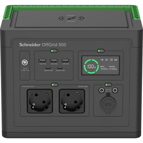 Apc Se Offgrid Kannettava Voimalaitos 500 - Li-ion-akku, Lcd-näyttö, 2x Pistorasia, 3x Usb-a, 2x Usb-c, 3x 12v, Langaton Laturi