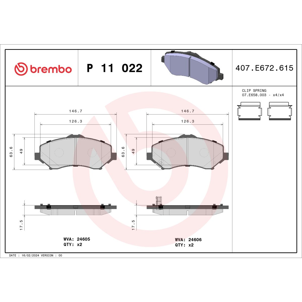 Jarrupalat, levyjarru BREMBO P 11 022