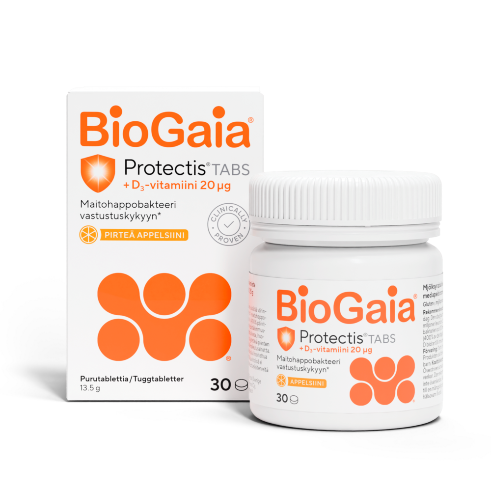 BioGaia Tabs+D3 maitohappobakteeri Appelsiini 30 tabl