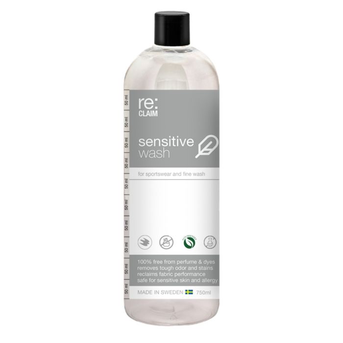 re:CLAIM Sensitive Wash 750 ml – Hellävarainen urheiluvaatteiden pesuaine, poistaa hajut ja sopii juoksu- ja urheiluvaatteille