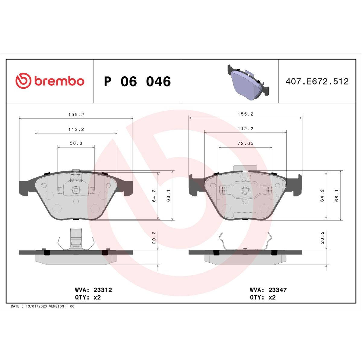 Jarrupalat, levyjarru BREMBO P 06 046