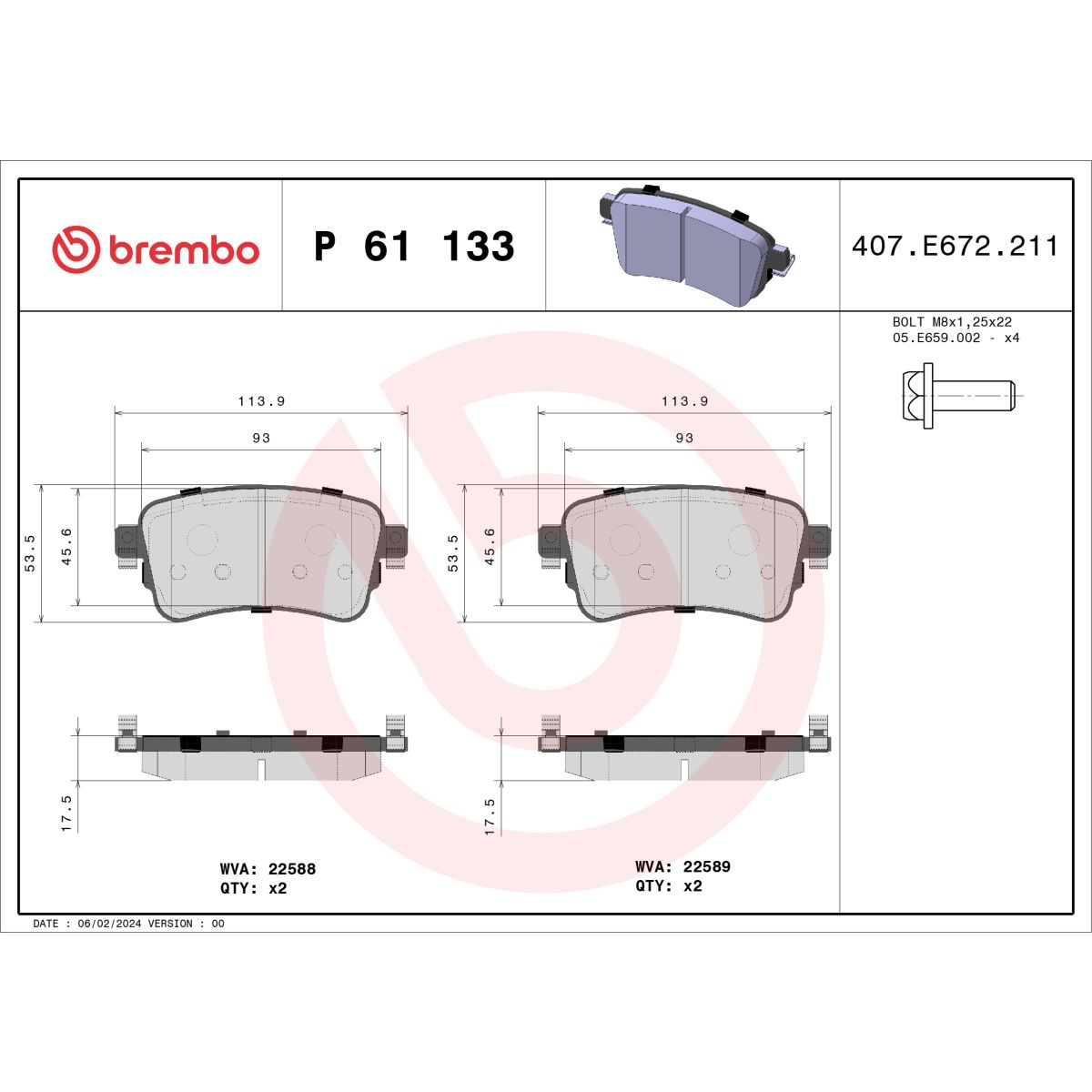 Jarrupalat, levyjarru BREMBO P 61 133