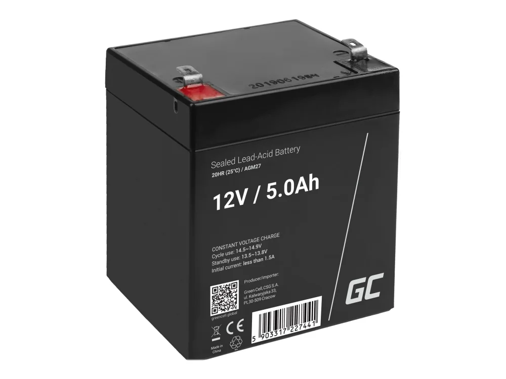 Green Cell AGM27 - 12V 5Ah VRLA Battery | AGM | Maintenance-Free