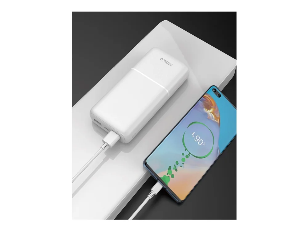 Deltaco PB-C1006 Powerbank | 2x USB-A | 1x USB-C | White - 20000 mAh