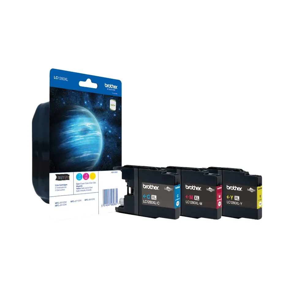 Brother LC1280XLRBWBPDR XL-mustekasettipakkaus, keltainen, syaani, magenta, 3 kpl