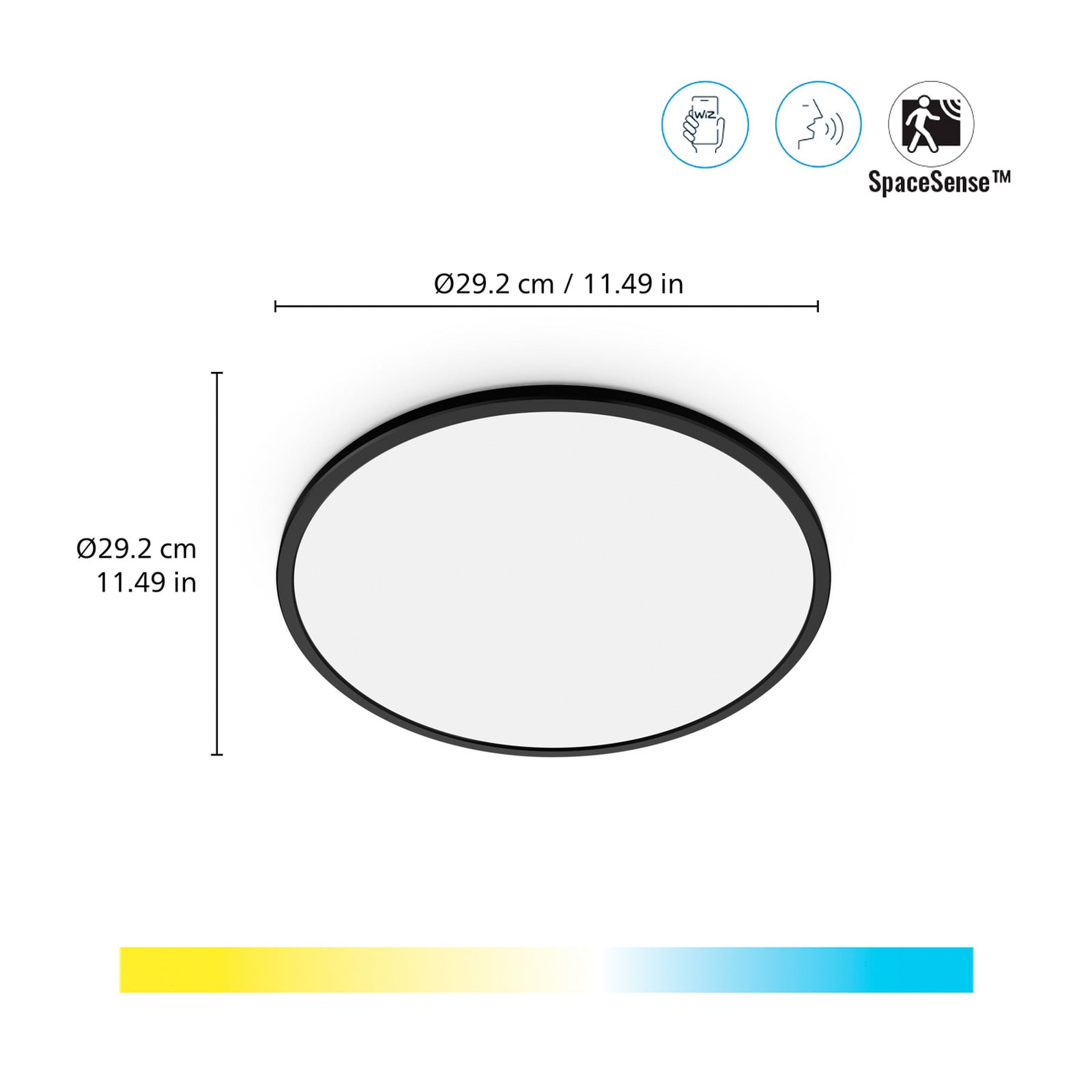 WiZ Ceiling Light SuperSlim Black - Smart LED Lighting - Warm to Cool White Light - Integrated LED - 16W - Wi-Fi