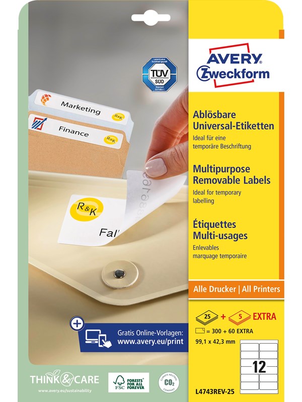 Avery Removable labels - Valkoinen