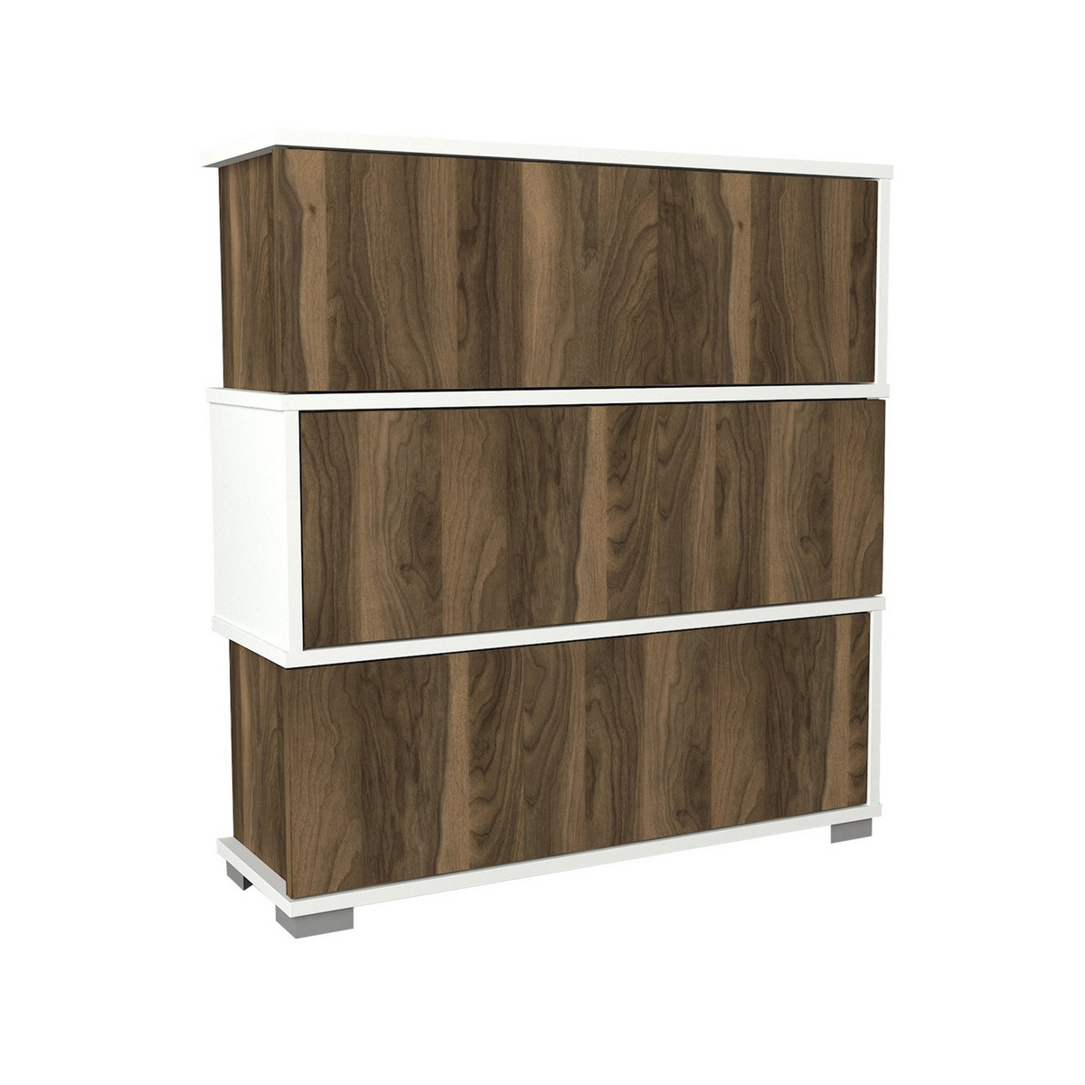 Norda Design Moderni kenkäkaappi, 3 laatikkoa ja hyllyjä, valkoinen ja pähkinä, 90 x 93 x 30 cm | 100 % melamiinipinnoitettu | seinäkiinnitettävä