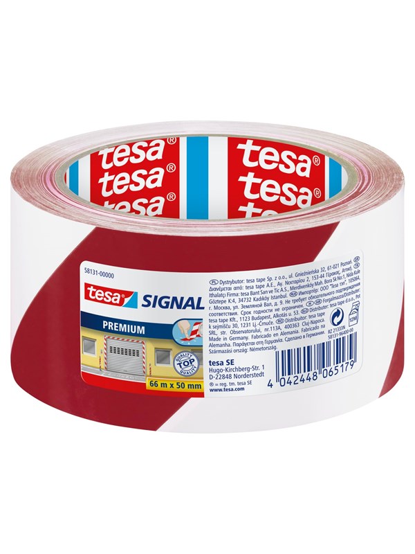 tesa Signal Premium Warning marking tape 66m x 50mm Red-White