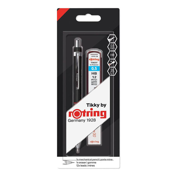 Rotring Tikky Colour-Coded Mechanical Pencil Set | 0.5 mm | with 12 Lead Refills & Eraser